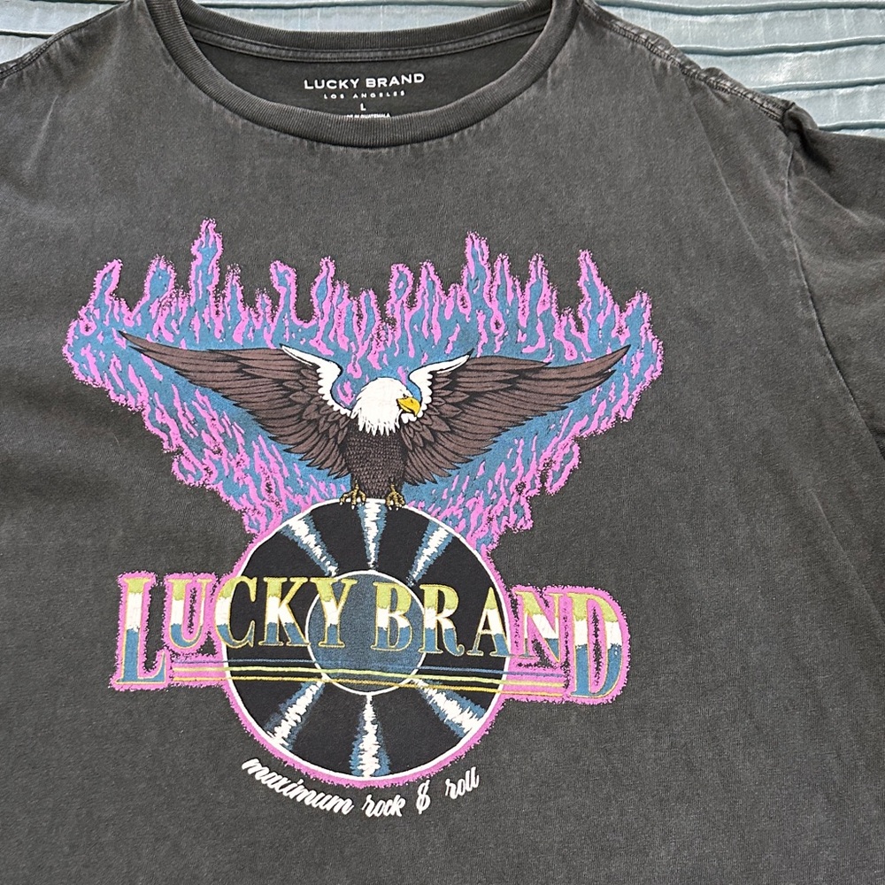 Lucky Brand Charcoal Tee with Eagle and Flames